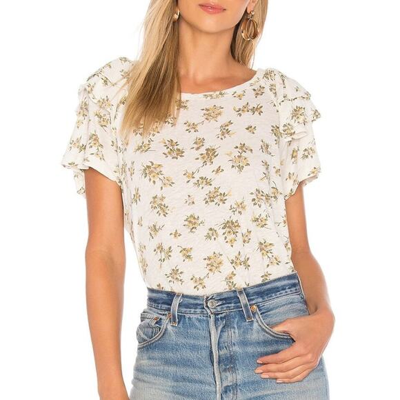 Current/Elliott The Double Ruffle Tee Linen Cotton Pearson Floral 2 - Medium - Picture 1 of 12